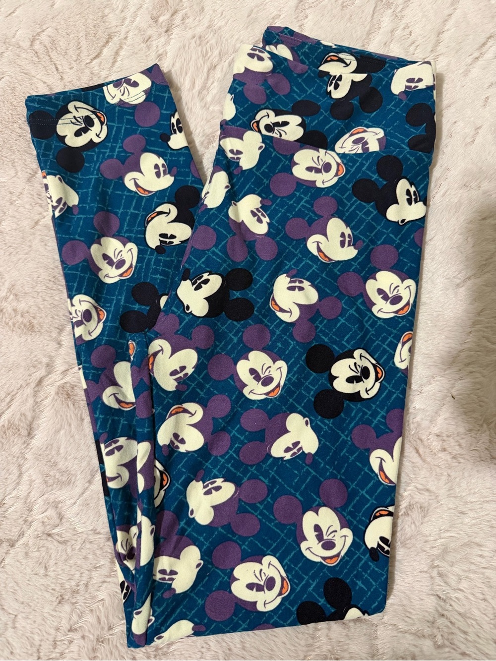 LuLaRoe Teal Purple Black White Mickey Mouse Leggings
